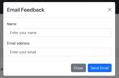 Enter your name and email address to send yourself a copy of the feedback modal for name and email