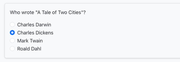 You will get five multiple choice questions like so trivia question